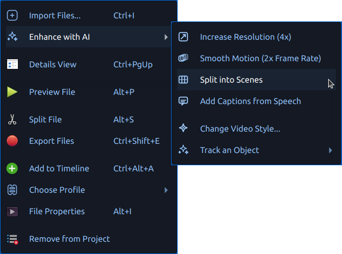 ComfyUI integration menu in OpenShot 3.5