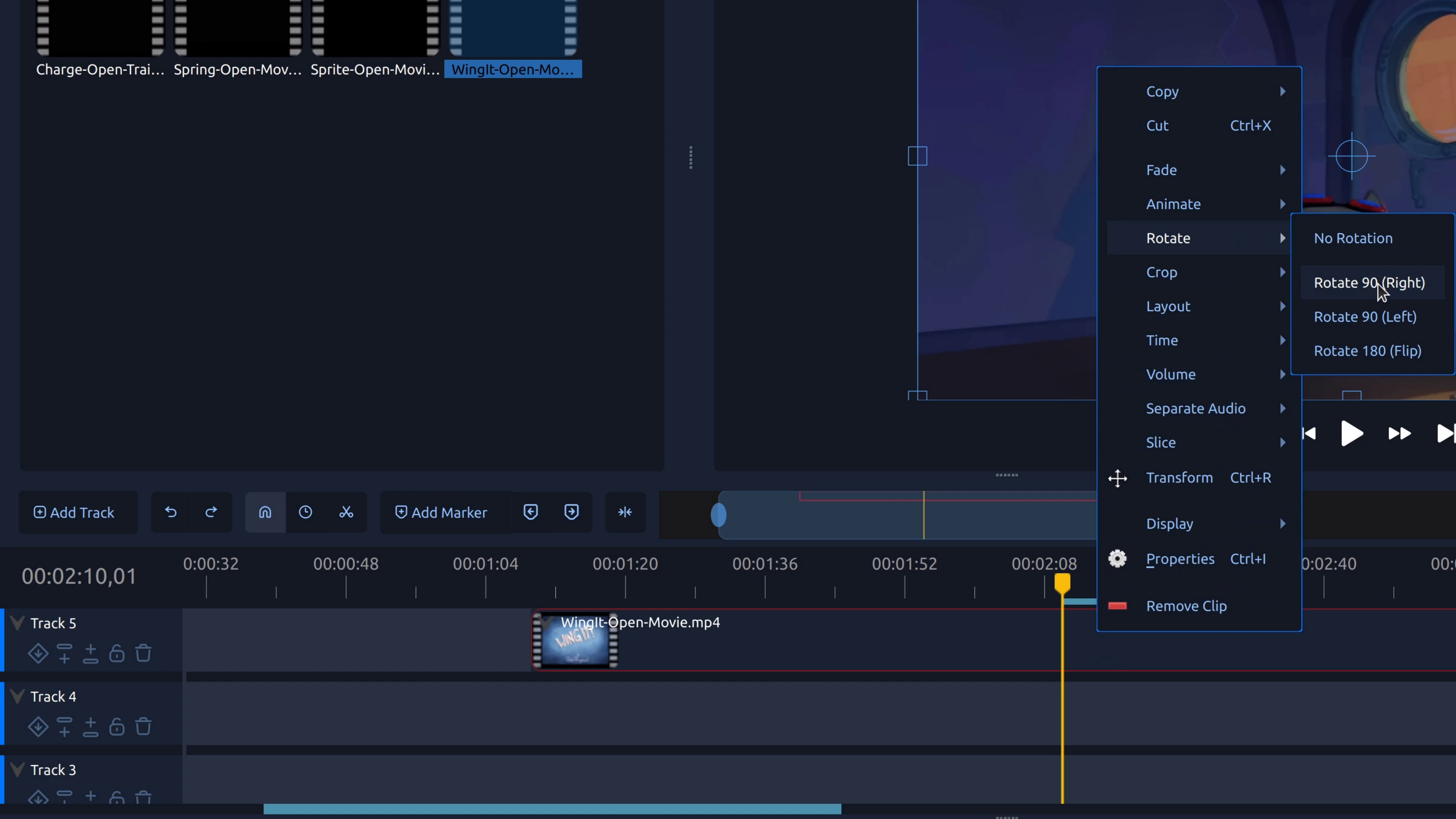Xoay clip video để chỉnh sửa cảnh quay bị nghiêng bằng cách sử dụng các điều khiển xoay trong OpenShot.