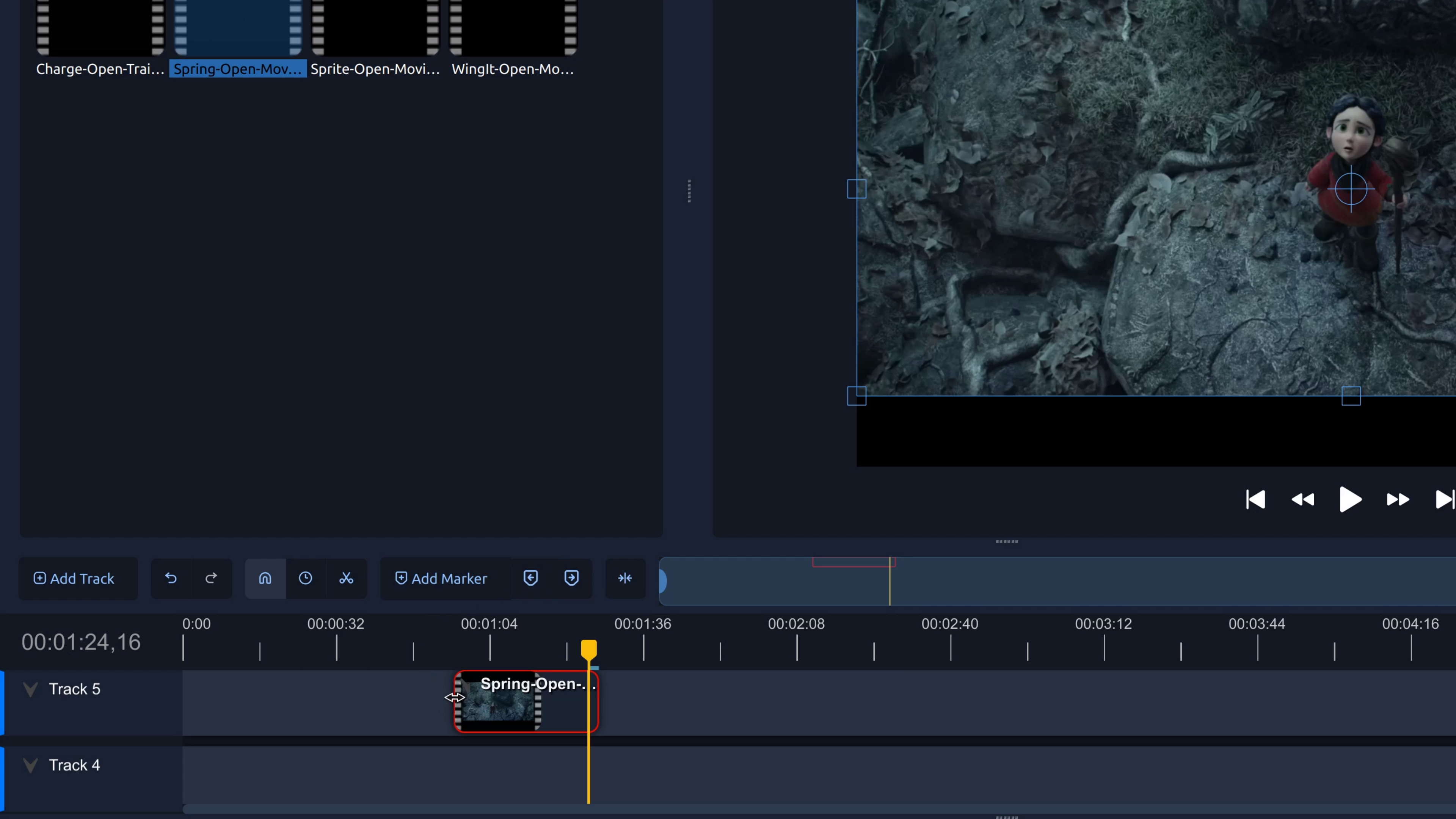 Trimming the start of a video clip by dragging the clip edge inward on the OpenShot timeline.
